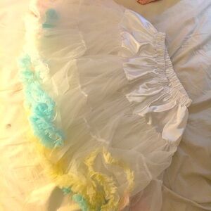 White Fluffy Petticoat with Yellow Blue Pink Trim